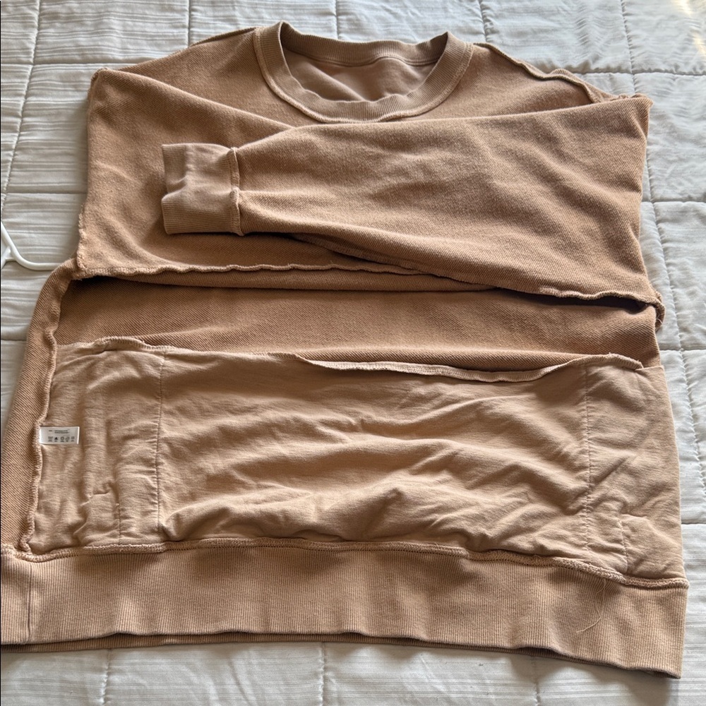 Goumi Women's Tan Crewneck Sweatshirt L 100%ORGANIC COTTON Kangaroo pocket - Picture 9 of 10